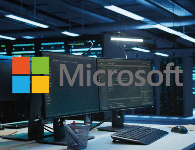 Logotipos de Microsoft, Azure, Power Platform y certificaciones Microsoft sobre fondo tecnológico que representa la formación y desarrollo profesional en tecnologías IT